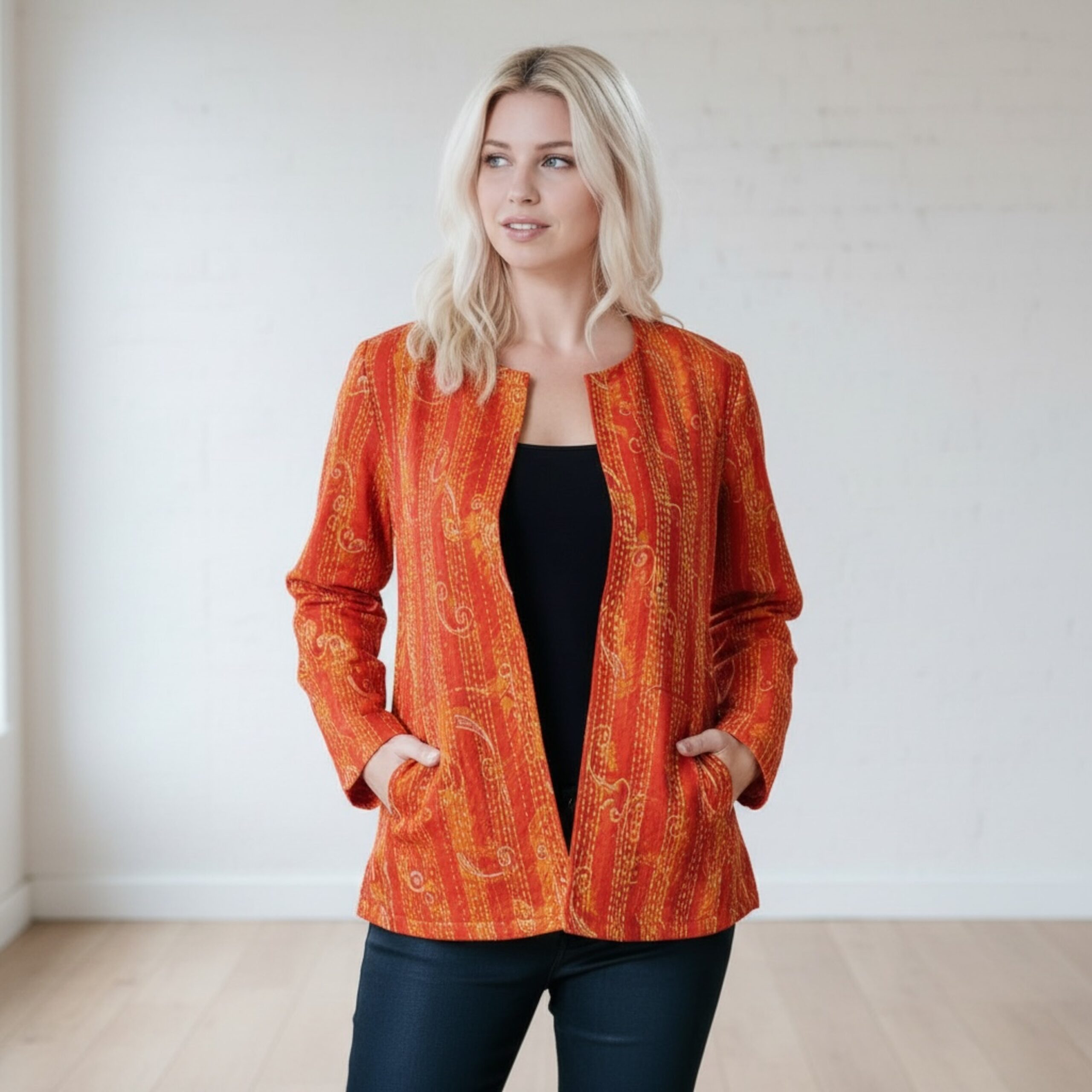 Hana Silk Kantha Hand Stitched Ladies Jacket 19