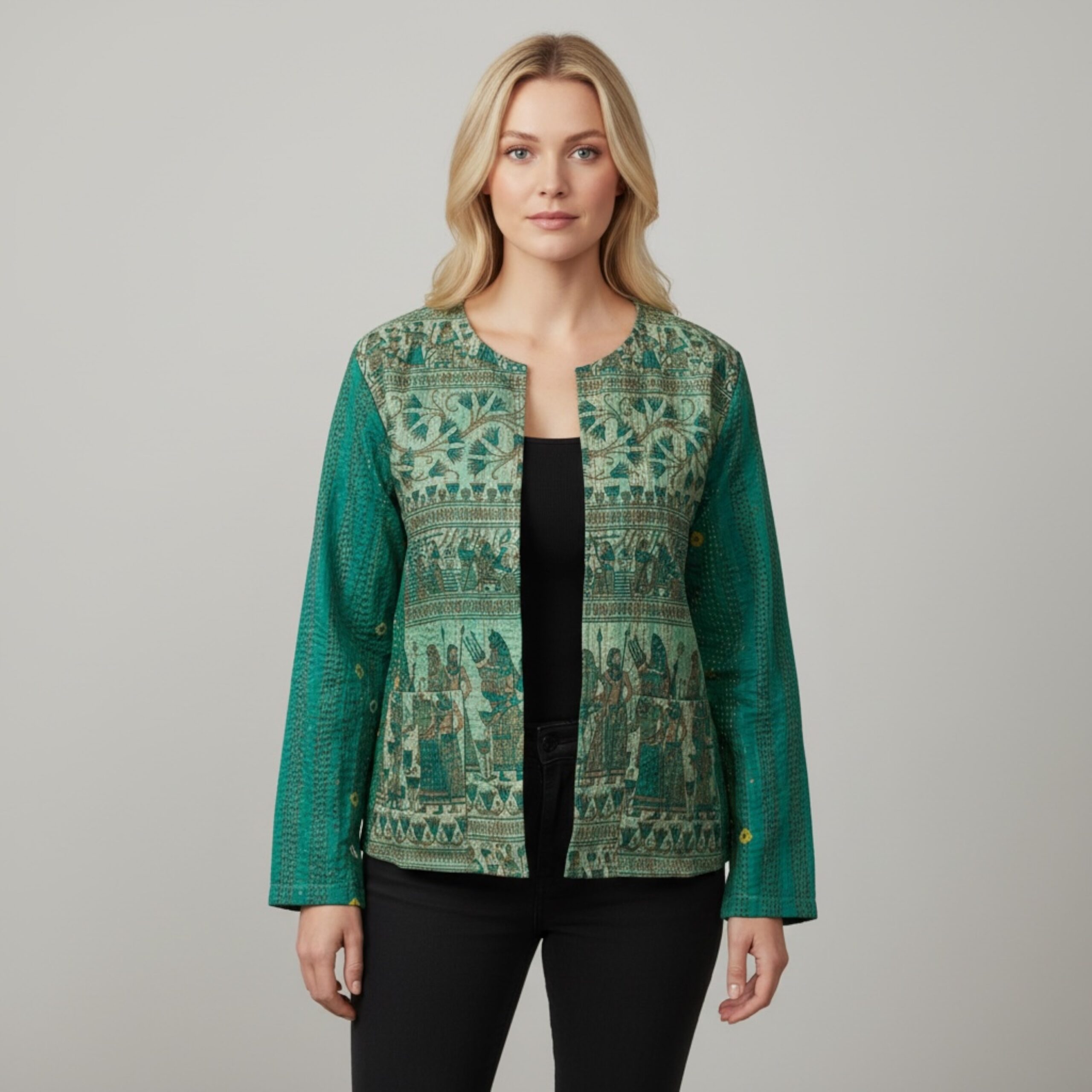 Hana Silk Kantha Hand Stitched Ladies Jacket 02