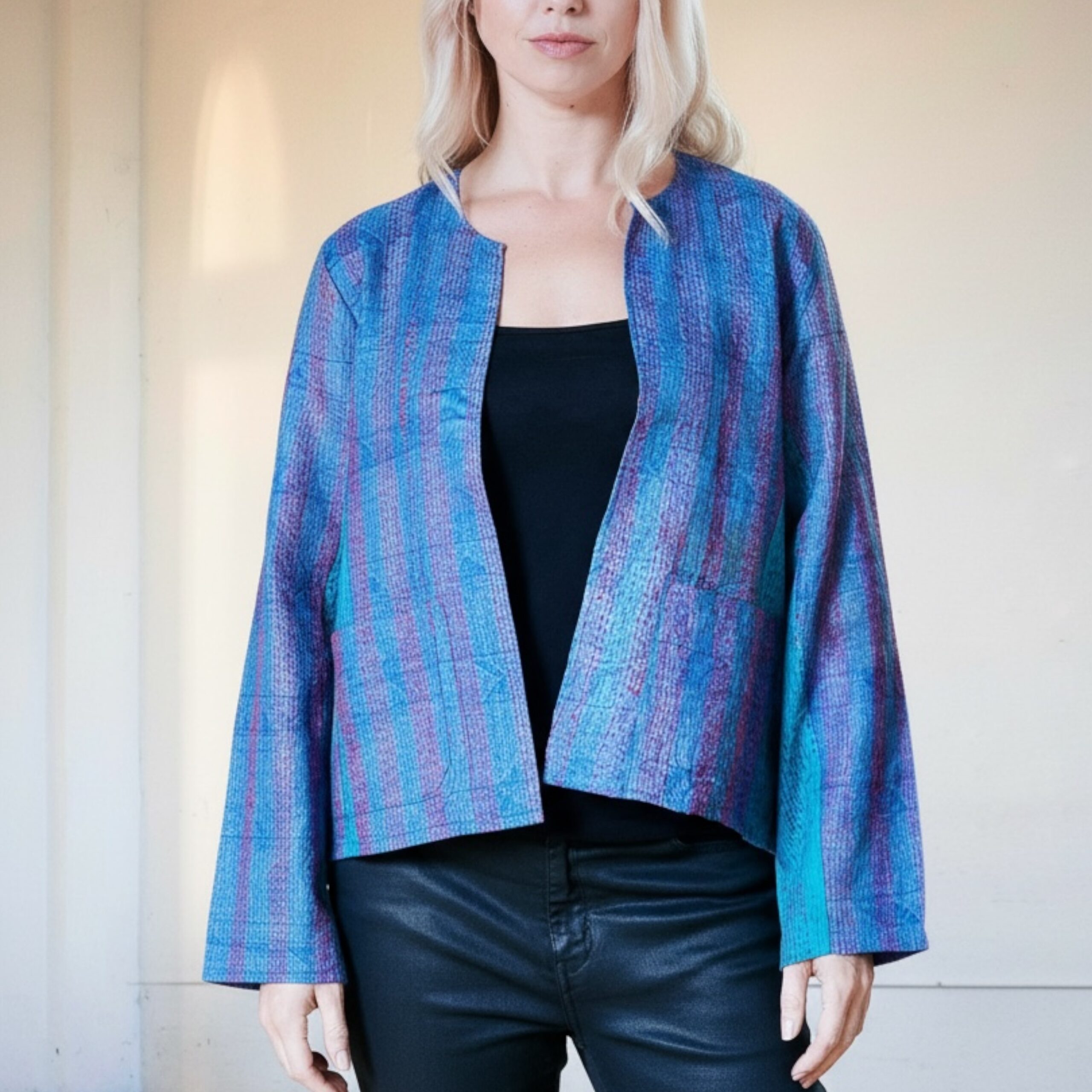 Hana Silk Kantha Hand Stitched Ladies Jacket 25