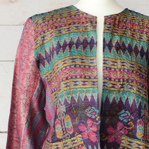 Hana Silk Kantha Hand Stitched Ladies Jacket 12