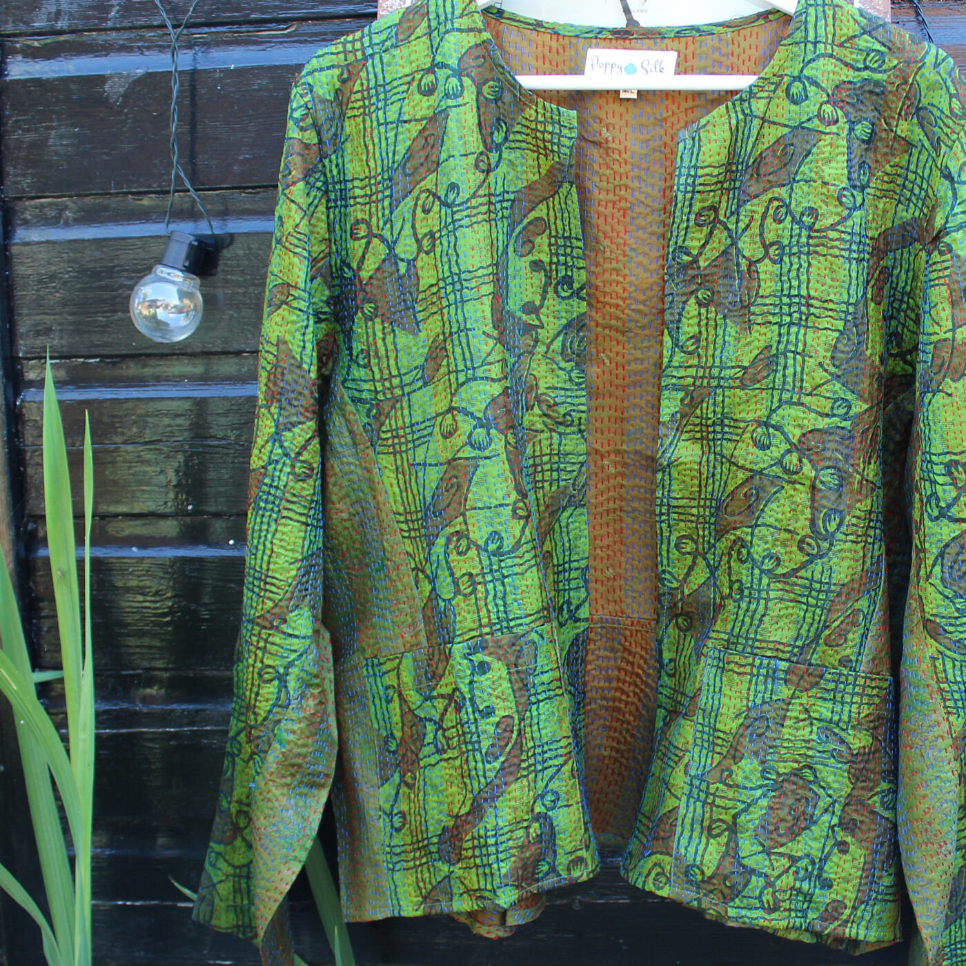 Hana Silk Kantha Hand Stitched Ladies Jacket 07