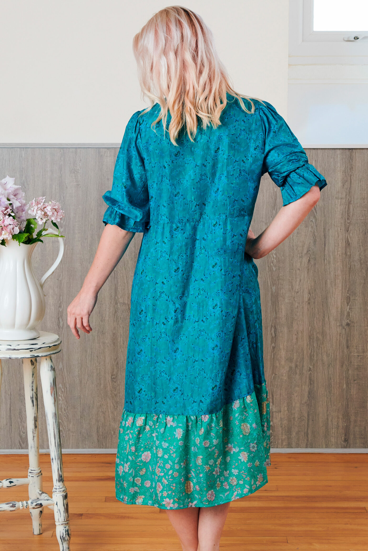 Yasmin Silk Print Embroidered Dress 02