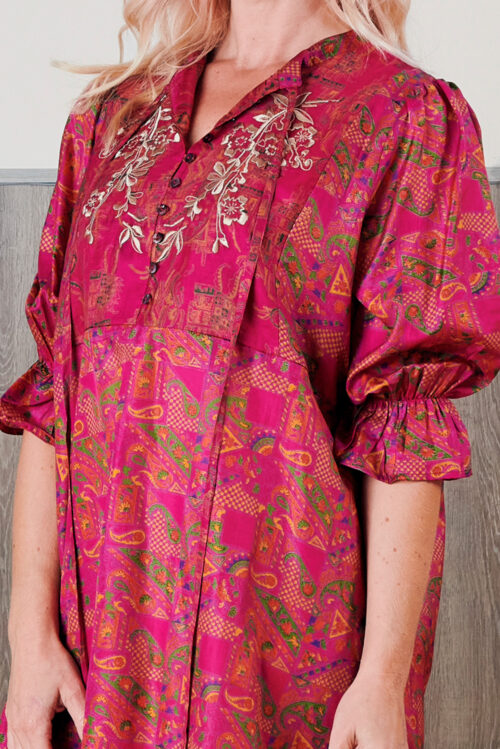 Yasmin Silk Print Embroidered Dress 12