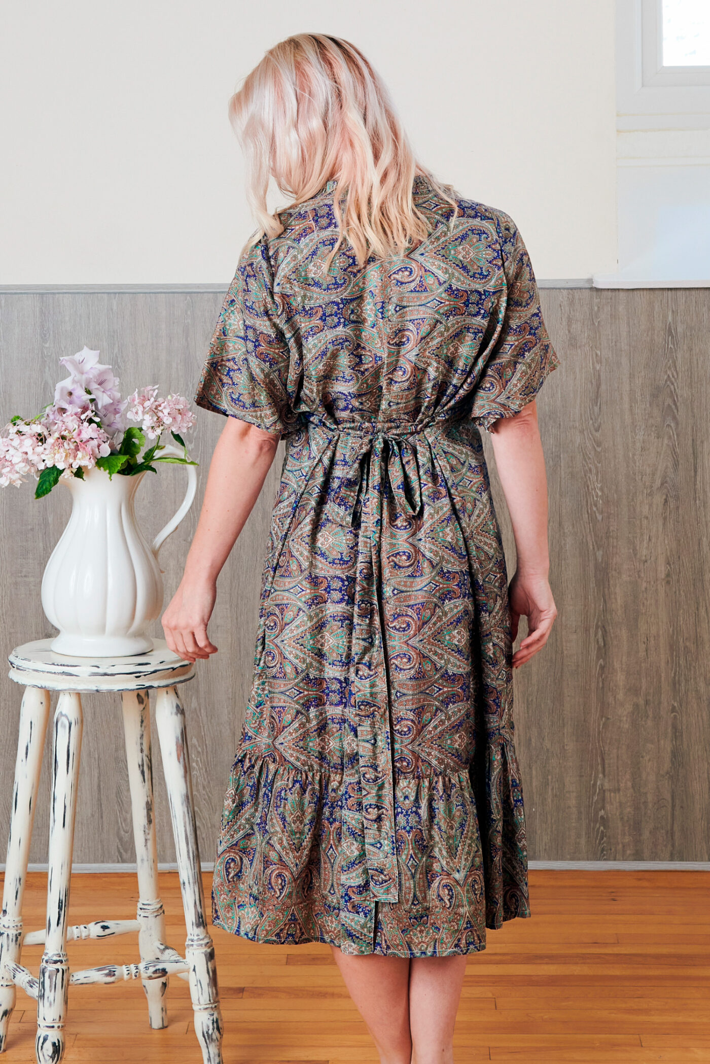 Zaria Silk Print Embroidered Dress 05