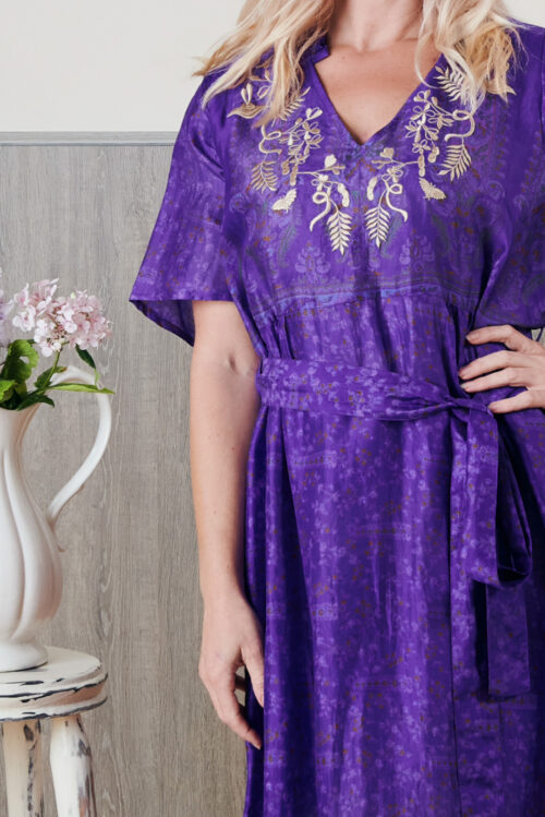 Zaria Silk Print Embroidered Dress 08