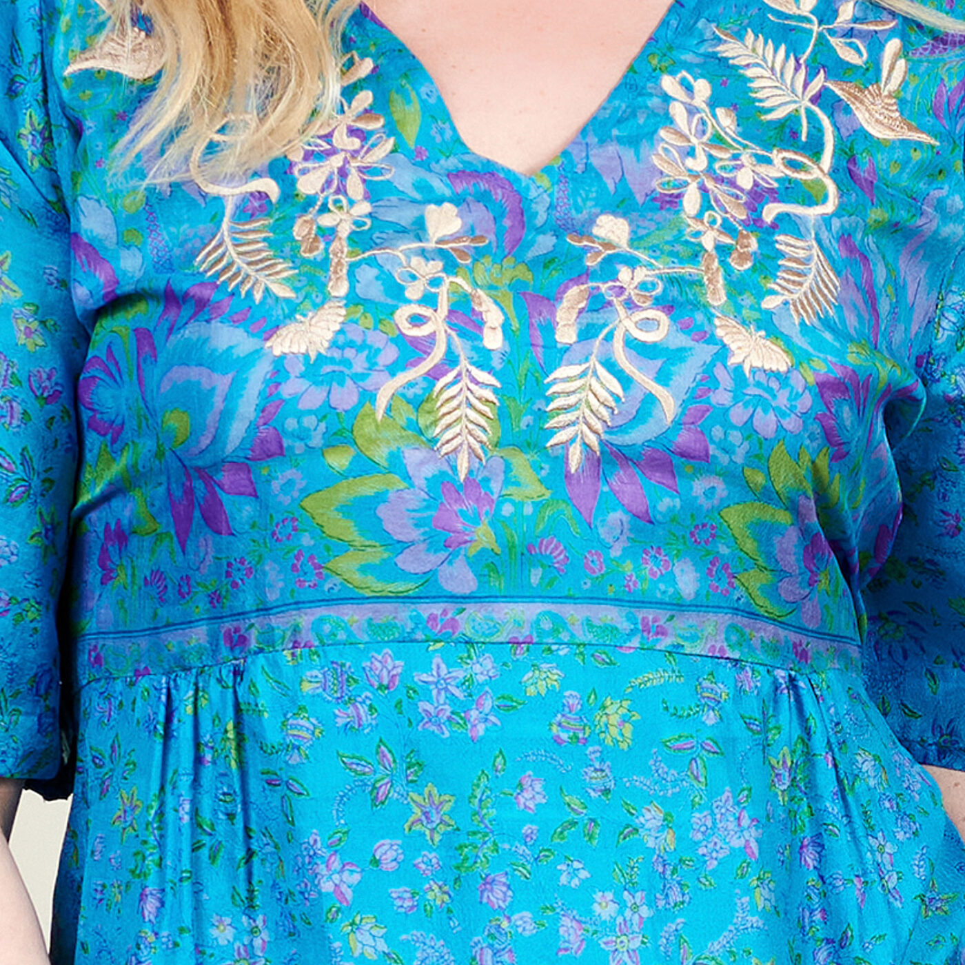 Zaria Silk Print Embroidered Dress 23