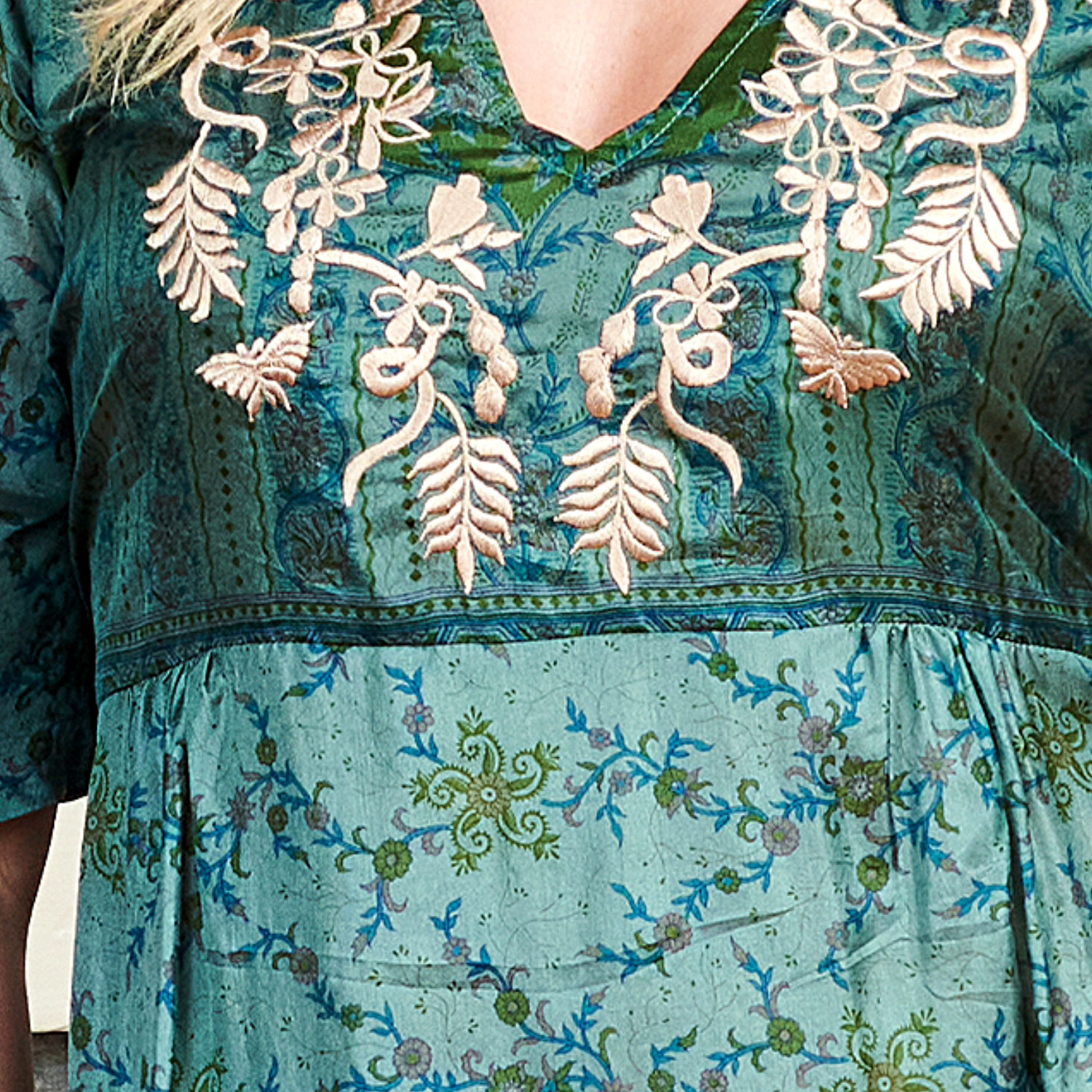 Zaria Silk Print Embroidered Dress 26
